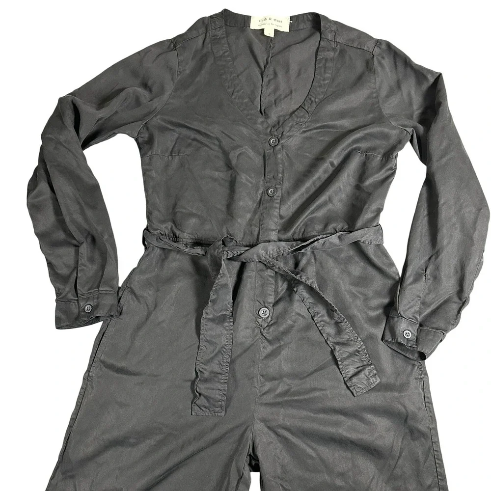 Cloth & Stone Black Tencel Lyocell Long Sleeve Belted‎ Jumpsuit Small